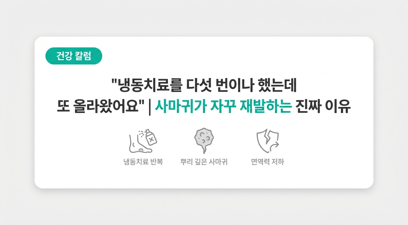  "냉동치료를 다섯 번이나 했는데 또 올라왔어요" | 사마귀가 자꾸 재발하는 진짜 이유