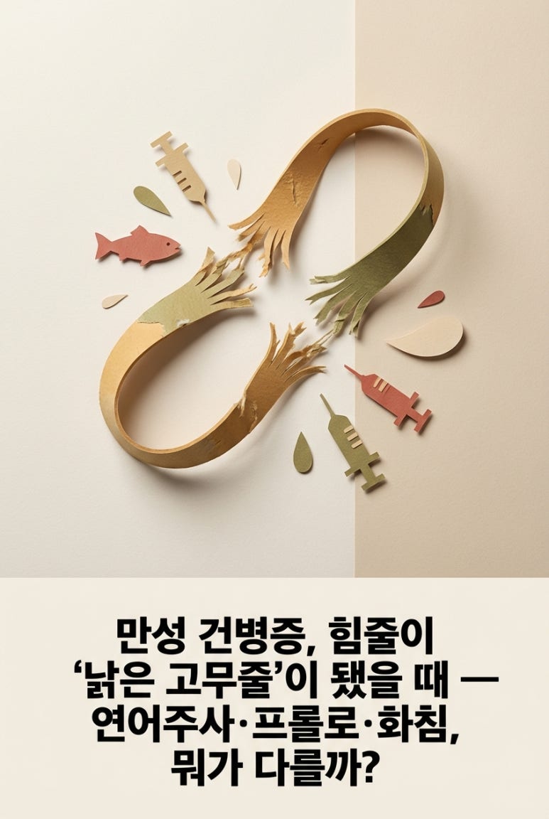 만성 건병증, 힘줄이 '낡은 고무줄'이 됐을 때 — 연어주사·프롤로·화침, 뭐가 다를까?